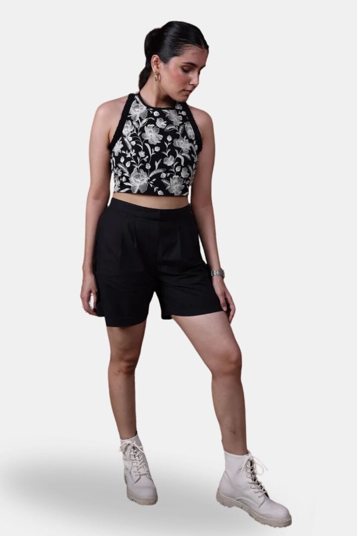 Sands of India Black Embroidered Halter Neck Crop Top  - Black — image 3