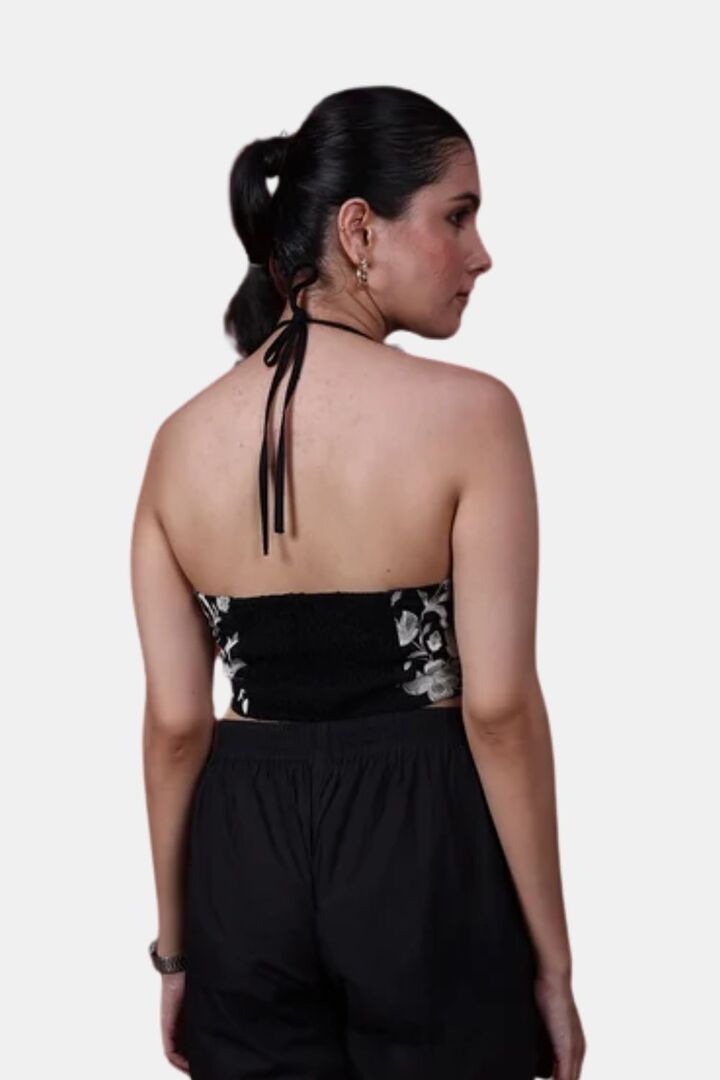 Sands of India Black Embroidered Halter Neck Crop Top  - Black — image 5