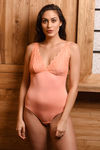 Zivame Sundown Collection Floral Lace Teddy with Inbuilt Thong- Peach — thumbnail 1
