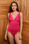 Zivame Sundown Collection Floral Lace Teddy with Inbuilt Thong- Fuchsia — thumbnail 4