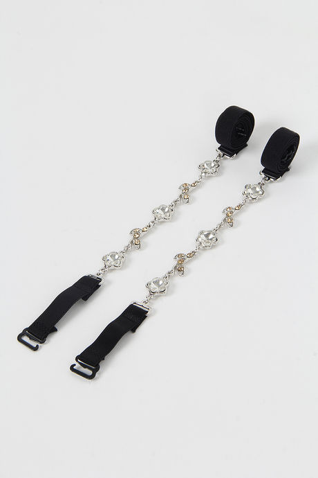 Zivame Rhinestone Accent Bra Straps- Silver Flower n Leaves — image 3