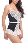 Zivame Lace Embrace Level 1 Push Up Wired Babydoll With G String-Black — thumbnail 3
