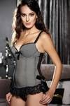 Zivame Ruffle Romance Bustier With G-String - Charcoal Black — thumbnail 4