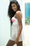 Zivame Dual Tone Lace Soft Mesh Gentle Push Up Babydoll With G String-Pink — thumbnail 3