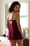 Zivame Dual Tone Lace Padded Babydoll with G-String- Burgundy — thumbnail 3