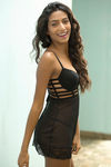 Zivame Lace Touch Cage Styling Padded Wired Babydoll With G String-Black — thumbnail 3