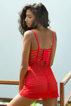 Zivame Lace Touch Cage Styling Padded Wired Babydoll With G String-Red — thumbnail 3