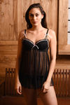 Zivame Sheer Affair Gentle Lift Underwired Babydoll with G-String- Black — thumbnail 2