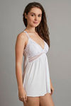 Zivame Sundown Aztec Lace Pretty Back Babydoll with Thong- White — thumbnail 3