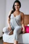 Zivame Dreamwear Lace Embellished Cami Top And Capri Set-Grey — thumbnail 1