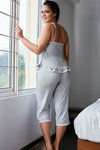 Zivame Dreamwear Lace Embellished Cami Top And Capri Set-Grey — thumbnail 2