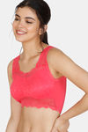 Zivame Double Layered Non Wired Medium Coverage Lace Bra - Rouge Red — thumbnail 3
