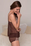 Zivame Sundown Embroidered Brown Babydoll With Boyshort Panty — thumbnail 3