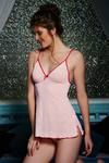 Zivame Sundown Collection Slip On Mesh Chemise With G String-Salmon — thumbnail 3