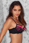 Zivame Demi Coverage Padded Balconette Bra- Fucsia with Black — thumbnail 1