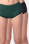 Adira Medium Rise Full Coverage Period Boyshort (Pack of 2) - Green Black — thumbnail 1