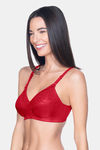 Amante Double Layered Non Wired Full Coverage Lace Bra - Red — thumbnail 3