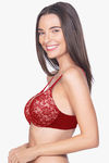 Amante Floral Romance Padded Wired Full Coverage Lace Bra - Rumba Red Impatiens Pink — thumbnail 2