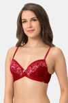 Amante Moonlit Florals Padded Wired Demi Cup Lace Bra - Haute Red — thumbnail 2