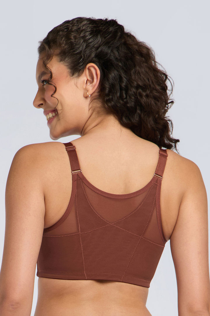 Amante Non Padded Non Wired Criss Cross Mesh Posture Corrector Bra - Cinnamon — image 3