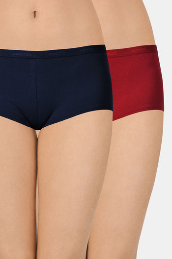 model image of Amante Solid Low Rise Boyshort Panty (Pack Of 2) - Blue Red