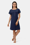 Amante Cotton Blend Boat Neck Knee Length Sleep Dress - Navy — thumbnail 1