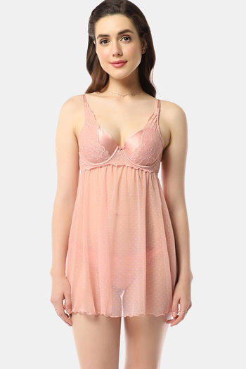 Buy Zivame Dual Tone Lace Soft Mesh Gentle Push Up Babydoll With G