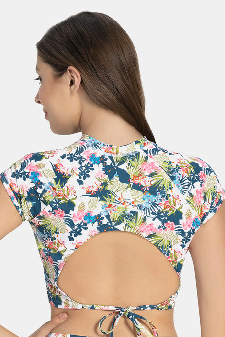 Amante Nylon Tie-On Swim Crop Top - Tropical Print — image 3