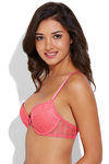Zivame All That Lace Padded Wired Low Coverage Bra-Black Coral — thumbnail 4