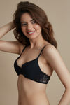Zivame Luxe Lace Push Up Wired Low Coverage T-Shirt Bra-Black — thumbnail 3