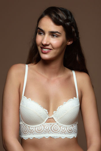 model image of Zivame All That Lace Push Up Wired Low Coverage Bra-Ivory