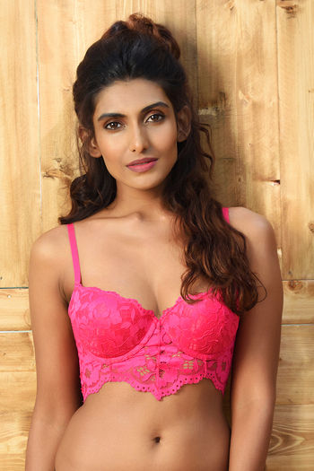 model image of Zivame All That Lace Push Up Wired Low Coverage Bra-Fuchsia