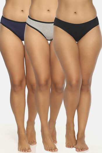 Brag Teens Pack Of 3 Bikini Mid Rise Cotton Panty Black Blue Grey