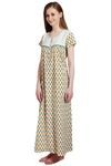 Rosaline Pure Cotton Comfort Full Length Nighty- Green Floral Print — thumbnail 2
