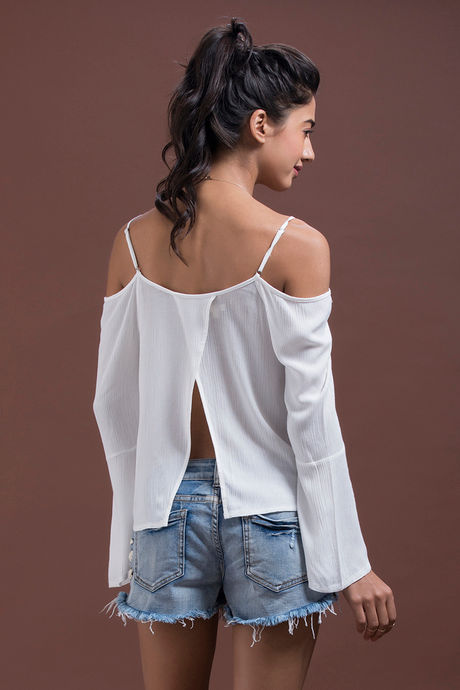 Zivame Boho Belle Embroidered Cold Shoulder Crop Top- Ivory — image 4