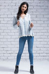 Zivame Plaid Style Lace Up Hoodie- Blue — thumbnail 1