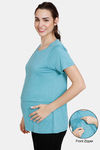 Coucou Cotton Maternity Loungewear Top With Front Zipper And Discreet Feeding - Porcelain — thumbnail 1