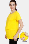 Coucou Cotton Maternity Loungewear Top With Front Zipper And Discreet Feeding - Vibrant Yellow — thumbnail 1