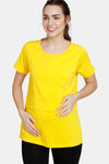 Coucou Cotton Maternity Loungewear Top With Front Zipper And Discreet Feeding - Vibrant Yellow — thumbnail 2