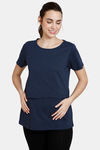 Coucou Bamboo Cotton Maternity Loungewear Top With Front Zipper And Discreet Feeding - Navy Blue — thumbnail 2
