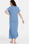 Coucou Bamboo Cotton Maternity Mid Length Loungewear Dress With Front Open With Discreet Feeding - Azure Blue — thumbnail 3