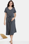 Coucou Bamboo Cotton Maternity Mid Length Loungewear Dress With Discreet Feeding- Flint Gray — thumbnail 2