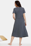 Coucou Bamboo Cotton Maternity Mid Length Loungewear Dress With Discreet Feeding- Flint Gray — thumbnail 3