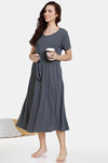 Coucou Bamboo Cotton Maternity Mid Length Loungewear Dress With Discreet Feeding- Flint Gray — thumbnail 4