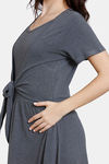 Coucou Bamboo Cotton Maternity Mid Length Loungewear Dress With Discreet Feeding- Flint Gray — thumbnail 5