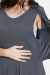 Coucou Bamboo Cotton Maternity Mid Length Loungewear Dress With Discreet Feeding- Flint Gray — thumbnail 7
