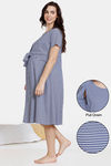 Coucou Maternity Knit Knee Length Loungewear Dress With Discreet Feeding - Vivid Blue — thumbnail 1