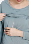 Coucou Bamboo Cotton Maternity Loungewear Top With Discreet Feeding - Slate — thumbnail 6