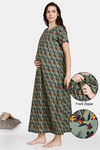 Coucou Maternity Woven Full Length Nightdress With Front Zipper And Discreet Feeding - Ice Green — thumbnail 1