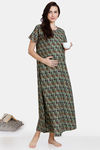 Coucou Maternity Woven Full Length Nightdress With Front Zipper And Discreet Feeding - Ice Green — thumbnail 4